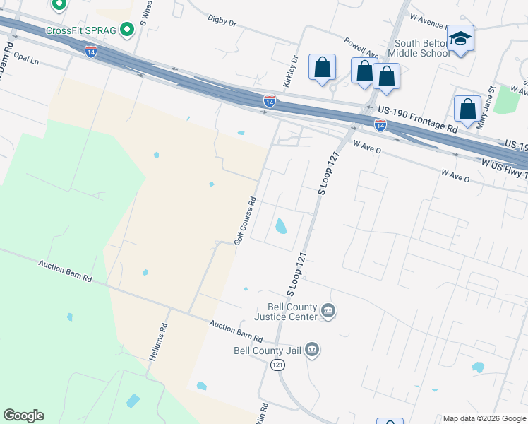 map of restaurants, bars, coffee shops, grocery stores, and more near 2039 Old Golf Course Road in Belton