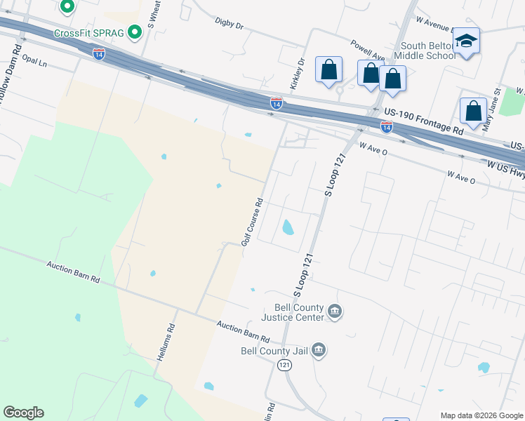 map of restaurants, bars, coffee shops, grocery stores, and more near 2081 Old Golf Course Road in Belton
