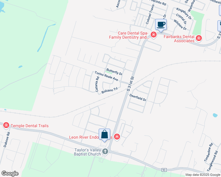 map of restaurants, bars, coffee shops, grocery stores, and more near 6023 Monza Drive in Temple