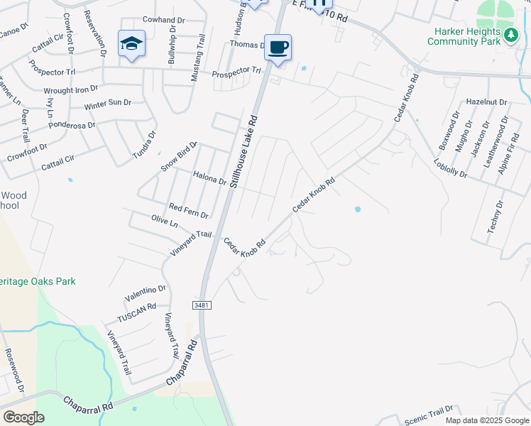 map of restaurants, bars, coffee shops, grocery stores, and more near 2606 Arno Street in Harker Heights