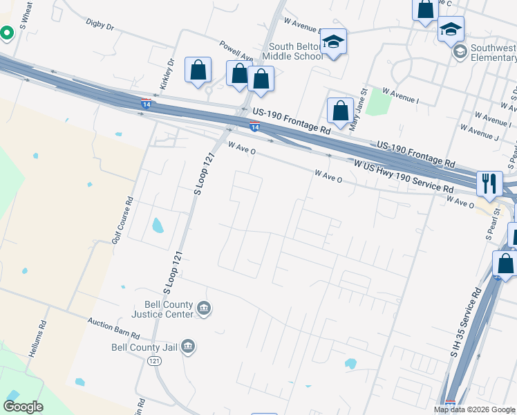 map of restaurants, bars, coffee shops, grocery stores, and more near 1206 West Avenue O in Belton