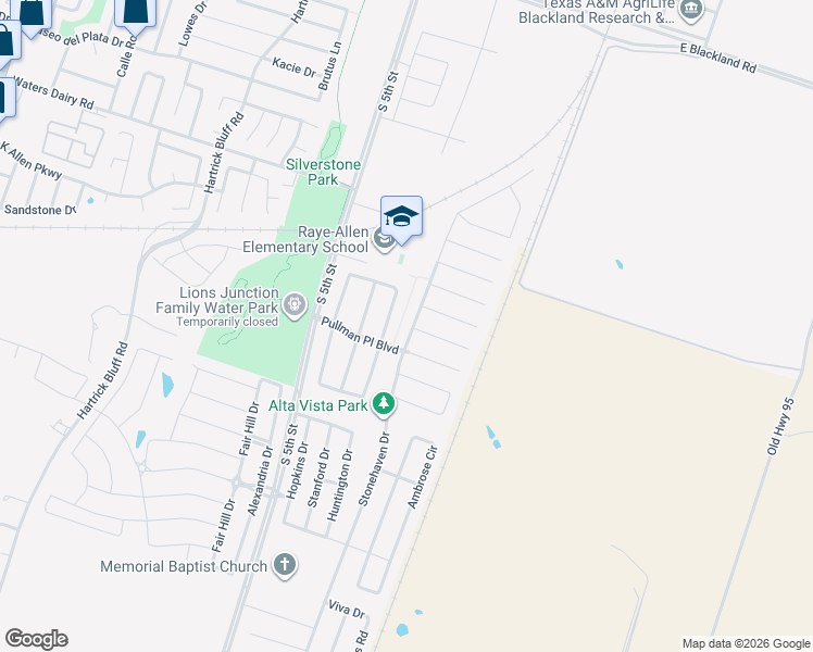 map of restaurants, bars, coffee shops, grocery stores, and more near 22 McGugan Lane in Temple