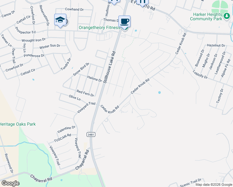 map of restaurants, bars, coffee shops, grocery stores, and more near 2606 Arno Street in Harker Heights