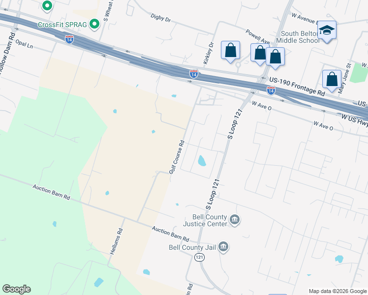 map of restaurants, bars, coffee shops, grocery stores, and more near 2081 Old Golf Course Road in Belton