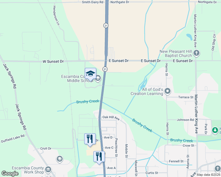 map of restaurants, bars, coffee shops, grocery stores, and more near 70 Golden Road in Atmore