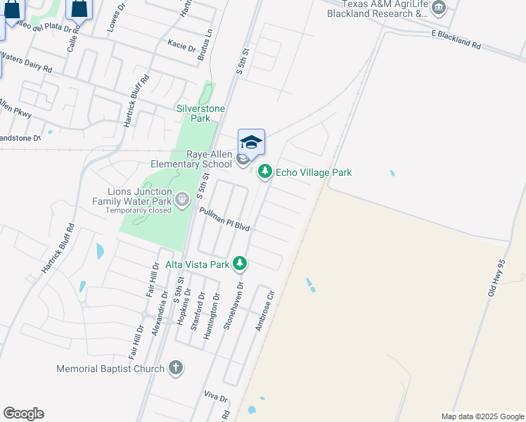 map of restaurants, bars, coffee shops, grocery stores, and more near 22 McGugan Lane in Temple