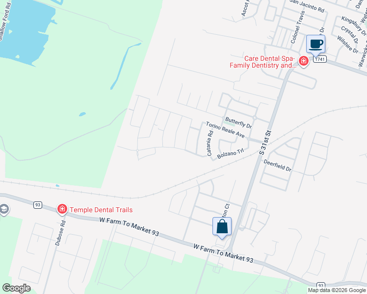 map of restaurants, bars, coffee shops, grocery stores, and more near 6136 Modena Drive in Temple