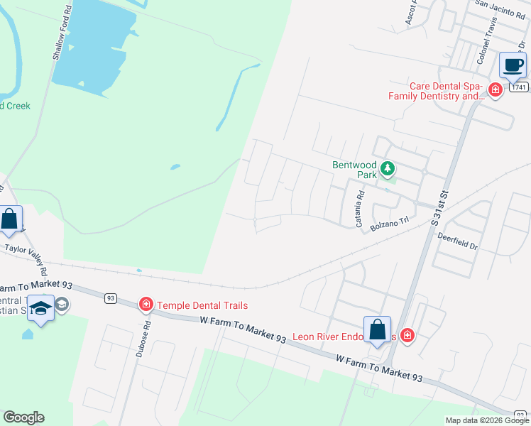 map of restaurants, bars, coffee shops, grocery stores, and more near 5900 South 31st Street in Temple