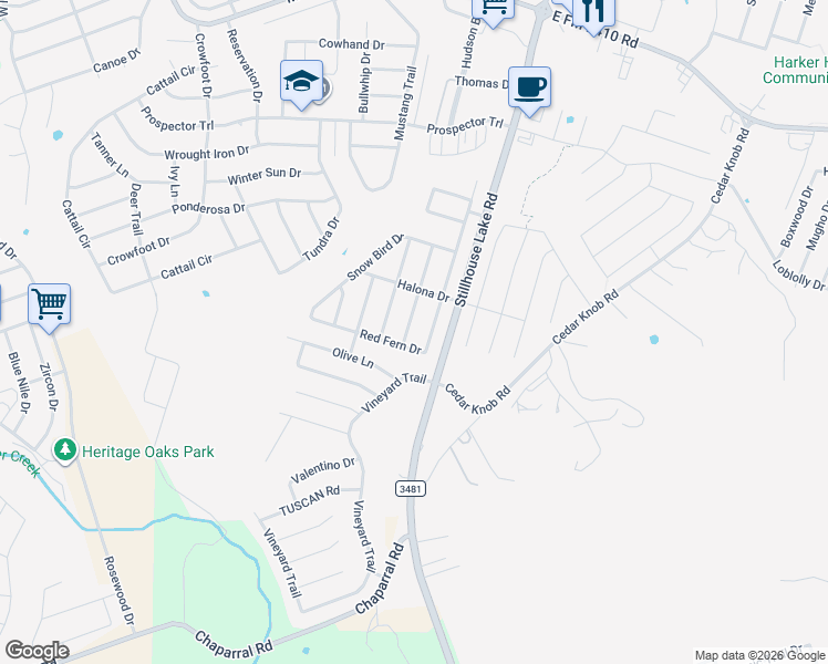 map of restaurants, bars, coffee shops, grocery stores, and more near 2613 White Moon Drive in Harker Heights