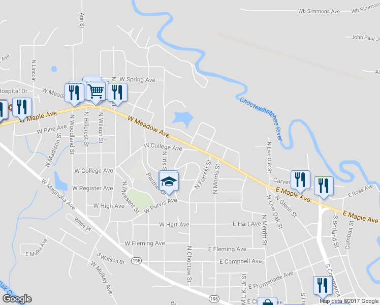 map of restaurants, bars, coffee shops, grocery stores, and more near 205 West College Avenue in Geneva