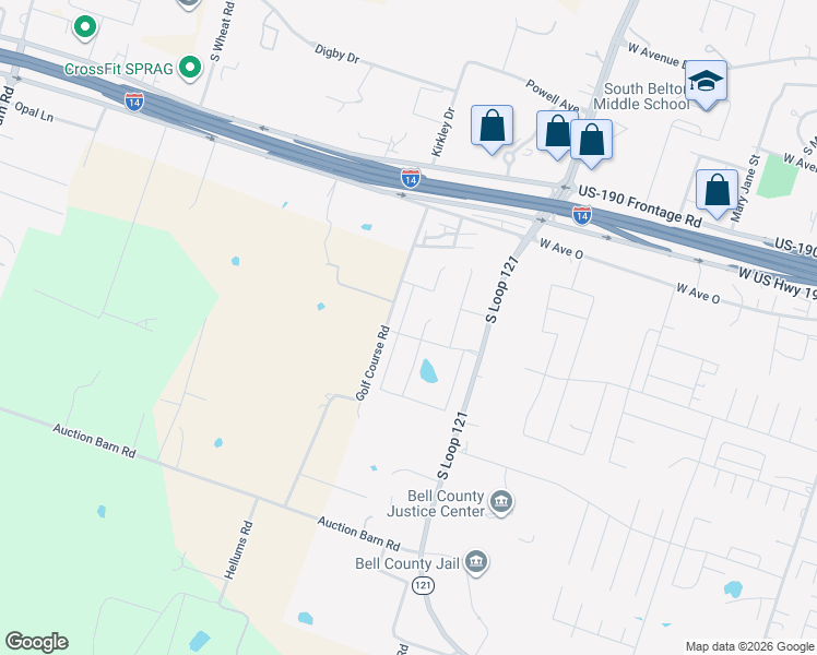 map of restaurants, bars, coffee shops, grocery stores, and more near 2039 Old Golf Course Road in Belton