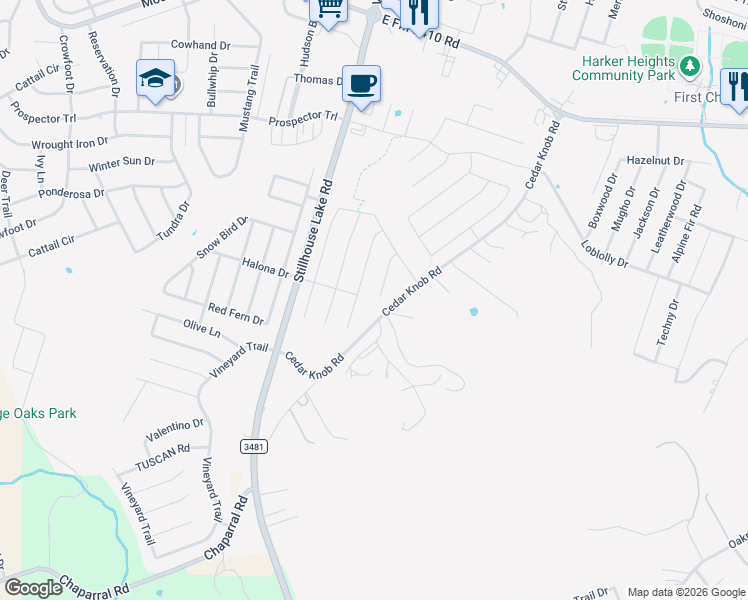 map of restaurants, bars, coffee shops, grocery stores, and more near 2603 Bargello Street in Harker Heights