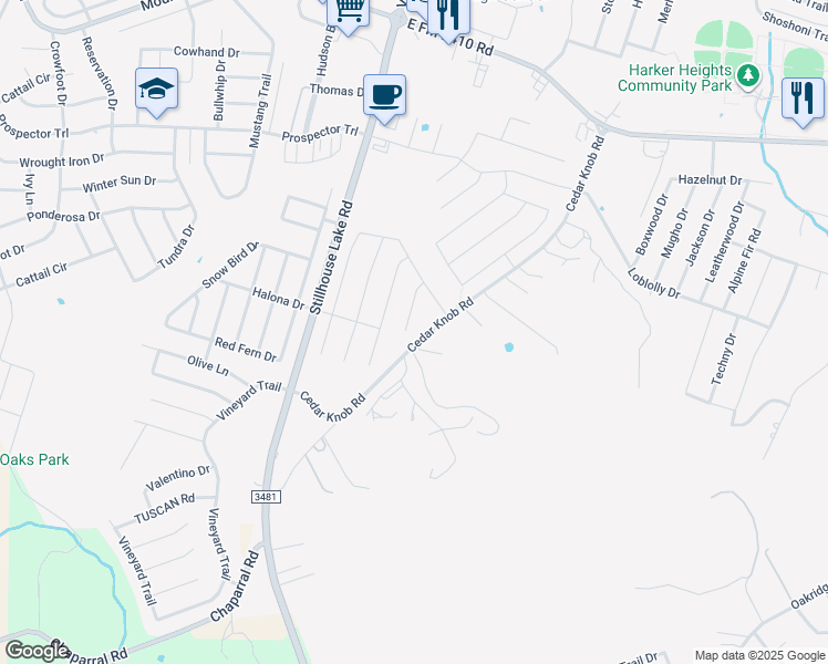 map of restaurants, bars, coffee shops, grocery stores, and more near 2517 Dante Ct in Harker Heights