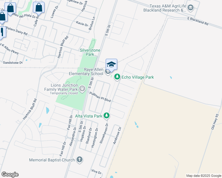 map of restaurants, bars, coffee shops, grocery stores, and more near 5203 Southern Crossing Drive in Temple