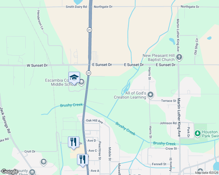 map of restaurants, bars, coffee shops, grocery stores, and more near 50-70 Golden Road in Atmore