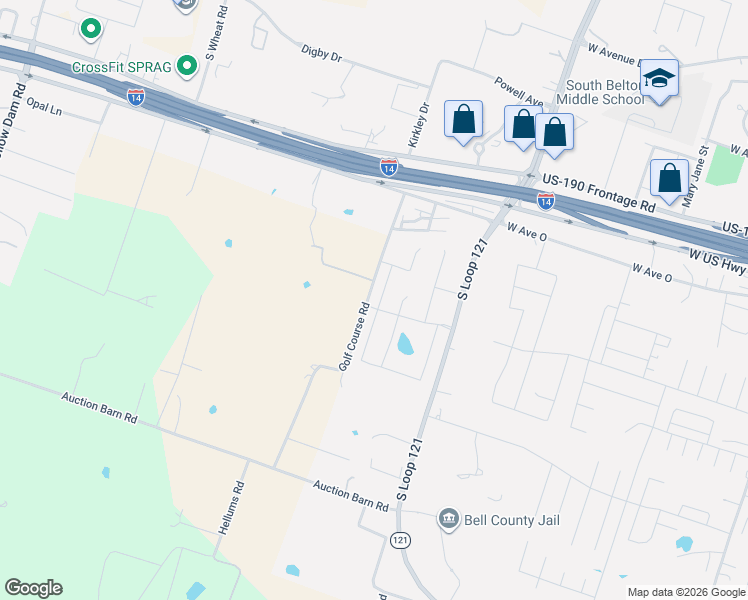 map of restaurants, bars, coffee shops, grocery stores, and more near 2039 Old Golf Course Road in Belton
