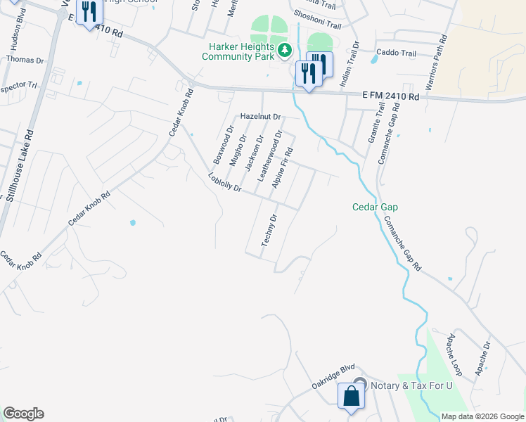 map of restaurants, bars, coffee shops, grocery stores, and more near 2609 Green Giant Drive in Harker Heights