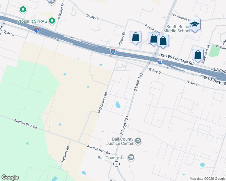 map of restaurants, bars, coffee shops, grocery stores, and more near 2039 Old Golf Course Road in Belton