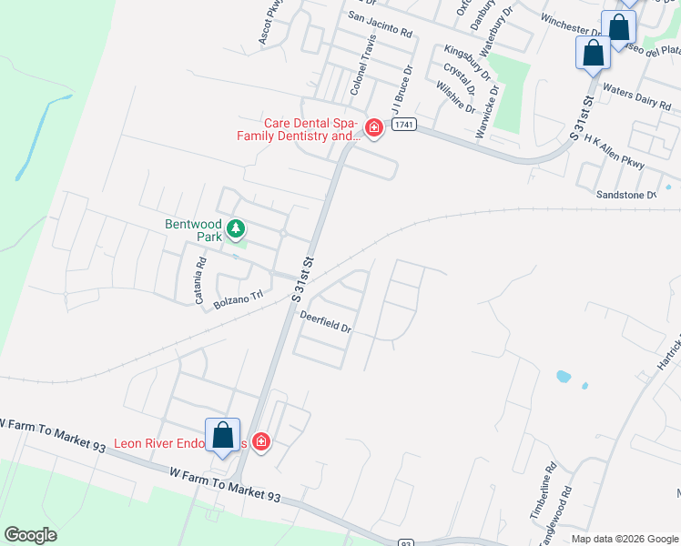 map of restaurants, bars, coffee shops, grocery stores, and more near 5929 Fawn Meadows Drive in Temple