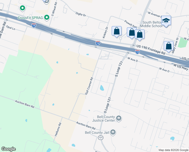 map of restaurants, bars, coffee shops, grocery stores, and more near 2039 Old Golf Course Road in Belton