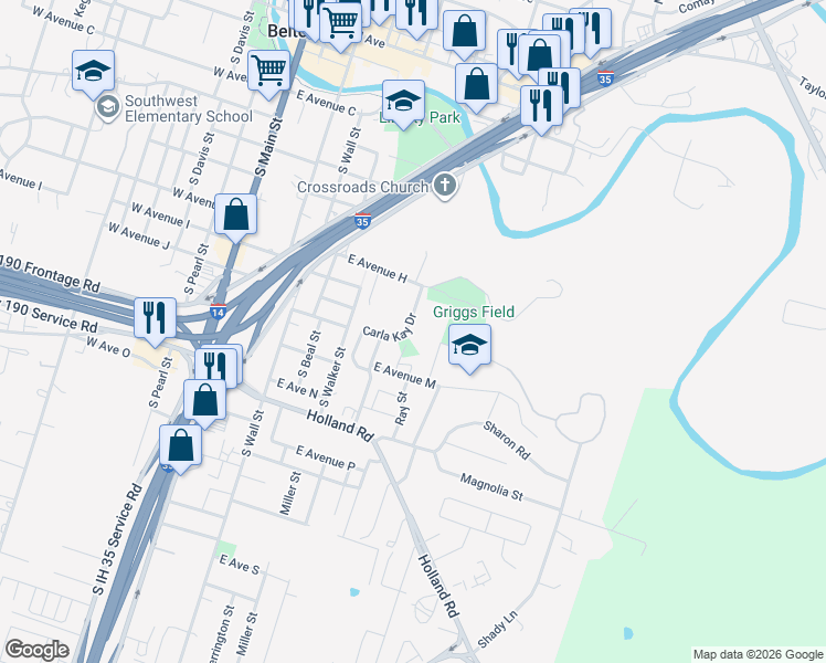 map of restaurants, bars, coffee shops, grocery stores, and more near 903 Carla Kay in Belton
