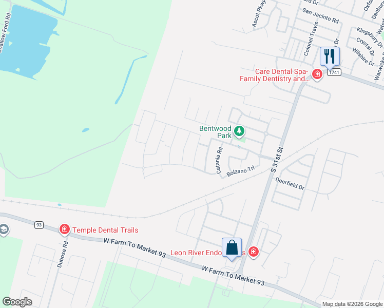 map of restaurants, bars, coffee shops, grocery stores, and more near 6136 Modena Drive in Temple