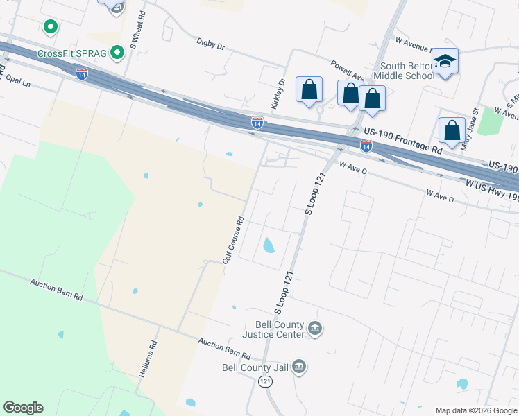 map of restaurants, bars, coffee shops, grocery stores, and more near 2039 Old Golf Course Road in Belton