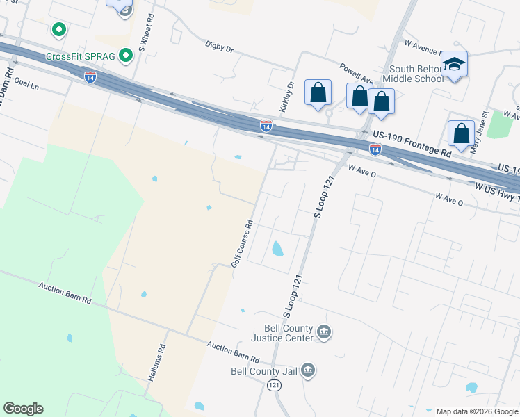 map of restaurants, bars, coffee shops, grocery stores, and more near 1776 Old Golf Course Road in Belton