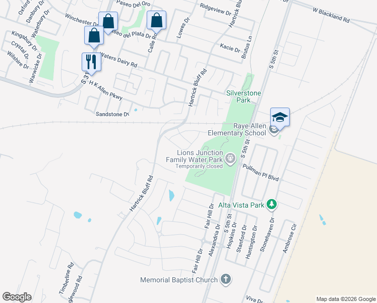 map of restaurants, bars, coffee shops, grocery stores, and more near 604 Garden Village Drive in Temple