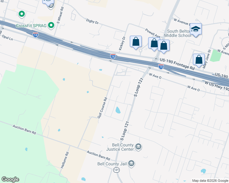 map of restaurants, bars, coffee shops, grocery stores, and more near 1776 Old Golf Course Road in Belton