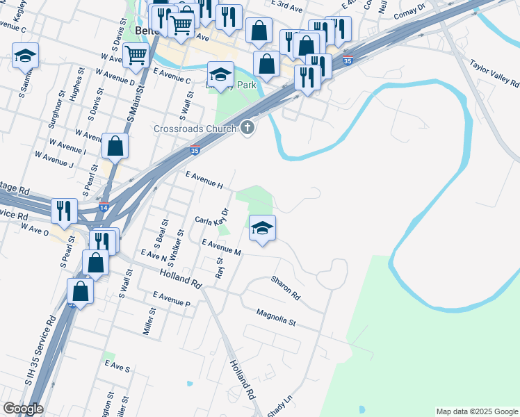 map of restaurants, bars, coffee shops, grocery stores, and more near 902 East Avenue H in Belton