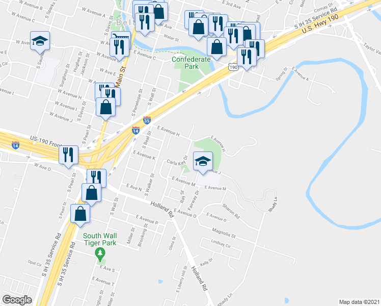 map of restaurants, bars, coffee shops, grocery stores, and more near 803 Carla Kay Drive in Belton