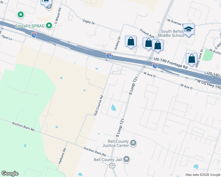 map of restaurants, bars, coffee shops, grocery stores, and more near 1776 Old Golf Course Road in Belton