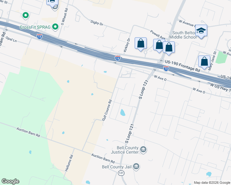 map of restaurants, bars, coffee shops, grocery stores, and more near 1776 Old Golf Course Road in Belton