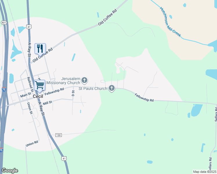 map of restaurants, bars, coffee shops, grocery stores, and more near 605 Fellowship Road in Hahira