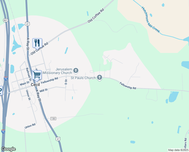 map of restaurants, bars, coffee shops, grocery stores, and more near 605 Fellowship Road in Hahira