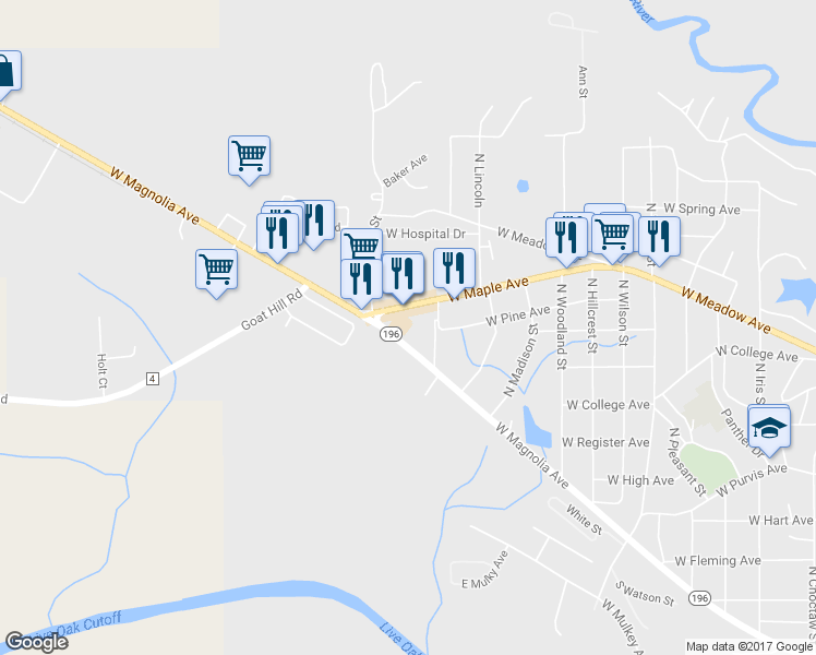 map of restaurants, bars, coffee shops, grocery stores, and more near 1301 West Maple Avenue in Geneva