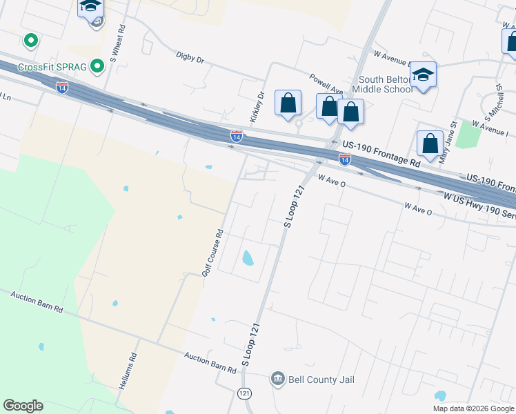 map of restaurants, bars, coffee shops, grocery stores, and more near 1406 West Avenue O in Belton