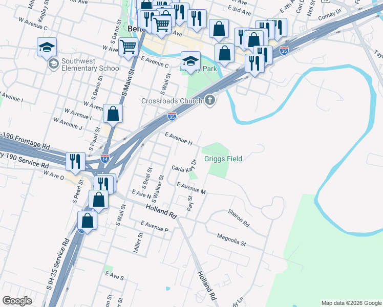 map of restaurants, bars, coffee shops, grocery stores, and more near 803 Carla Kay Drive in Belton