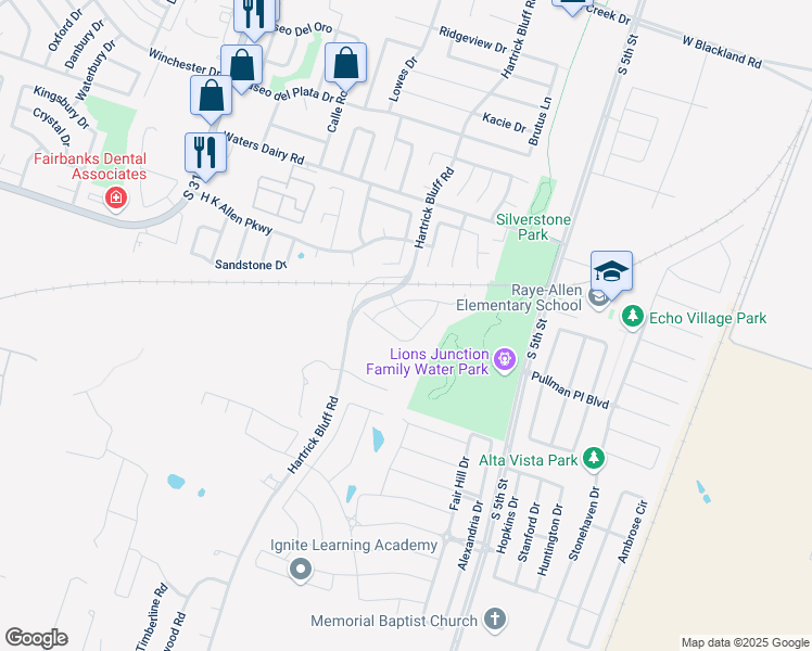 map of restaurants, bars, coffee shops, grocery stores, and more near 604 Garden Village Drive in Temple