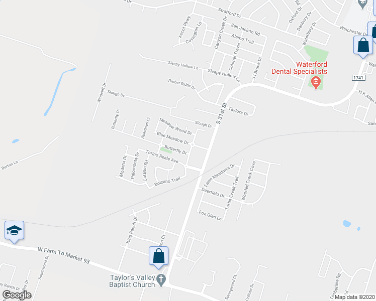 map of restaurants, bars, coffee shops, grocery stores, and more near 2604 Butterfly Drive in Temple