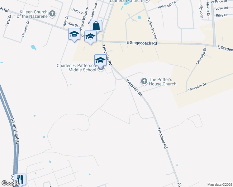 map of restaurants, bars, coffee shops, grocery stores, and more near Private Drive in Killeen