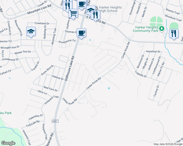 map of restaurants, bars, coffee shops, grocery stores, and more near 1211 Torino St in Harker Heights