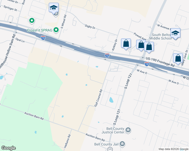 map of restaurants, bars, coffee shops, grocery stores, and more near 1776 Old Golf Course Road in Belton