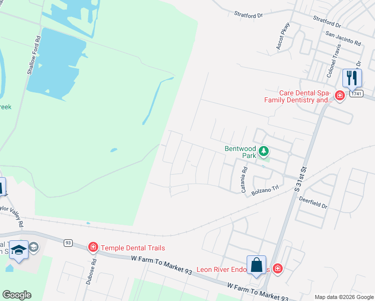 map of restaurants, bars, coffee shops, grocery stores, and more near 5707 Windcliff Drive in Bell