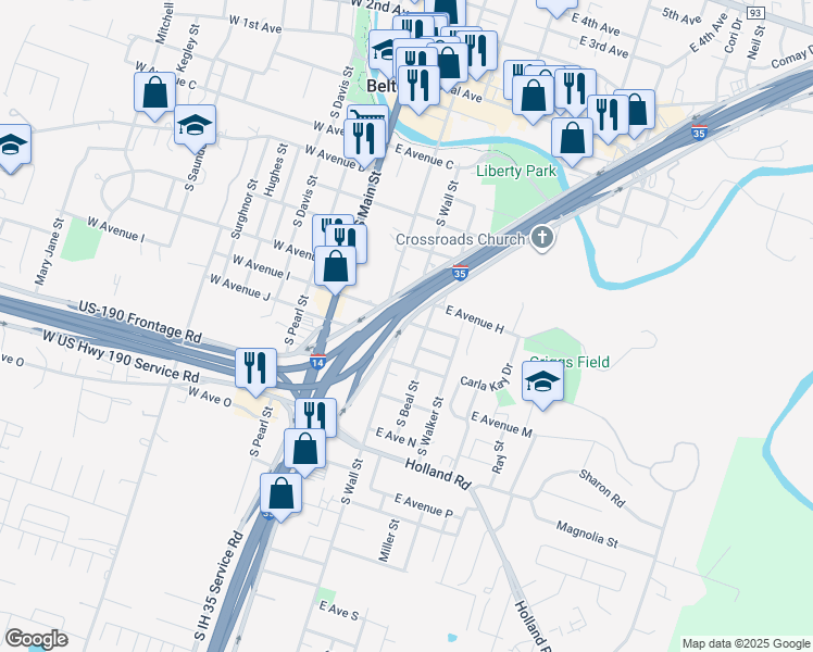 map of restaurants, bars, coffee shops, grocery stores, and more near 960 South IH 35 Service Road in Belton