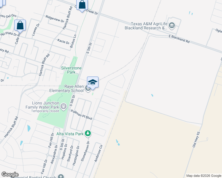 map of restaurants, bars, coffee shops, grocery stores, and more near 23 McCullough Loop in Temple