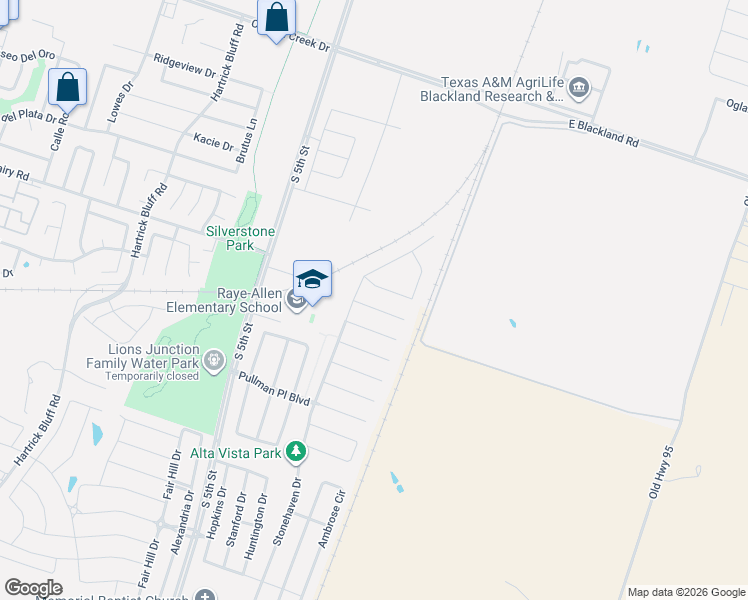map of restaurants, bars, coffee shops, grocery stores, and more near 23 McCullough Loop in Temple