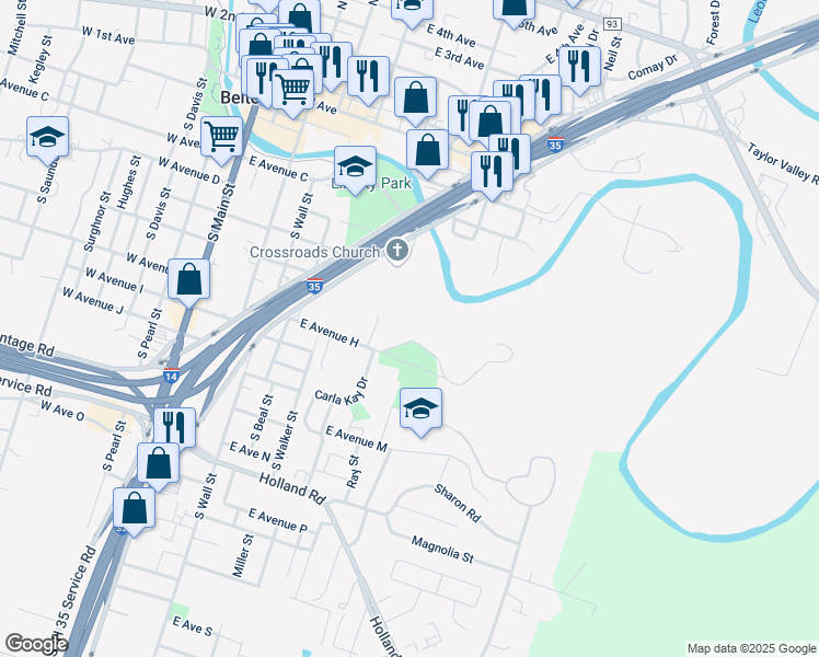 map of restaurants, bars, coffee shops, grocery stores, and more near 902 East Avenue H in Belton
