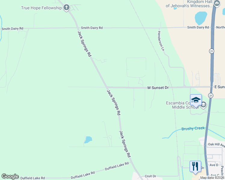 map of restaurants, bars, coffee shops, grocery stores, and more near 845 West Sunset Drive in Atmore